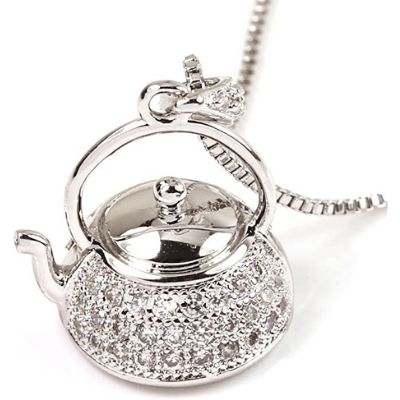 White Gold Teapot Pendant Chain Necklace