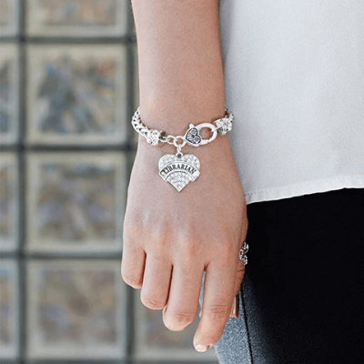 Inspired Silver - Silver Pave Heart Charm Bracelet